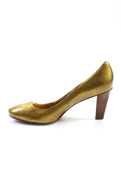 Coach Womens Patent Leather Round Toe Slip-On Block Heels Pumps Gold Size 8.5