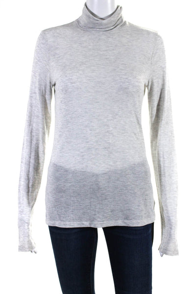 Theory Womens Long Sleeves Super Slim Turtleneck Blouse Gray Size Medium