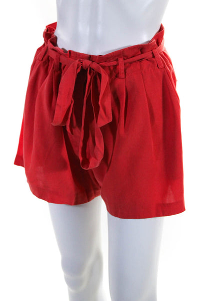 BCBG Max Azria Womens Belted Pleated Front Aldan Shorts Hibiscus Red Size 12