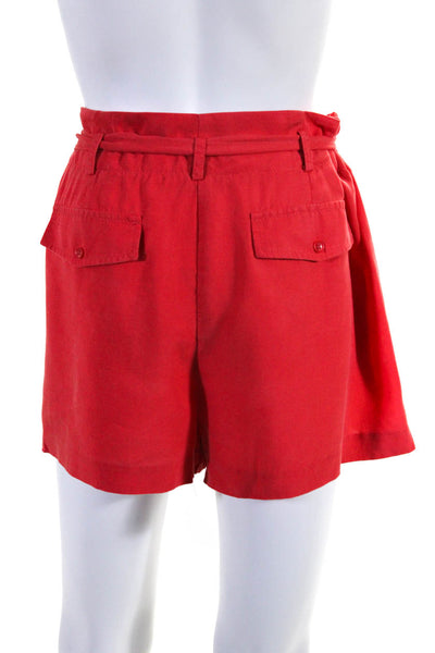 BCBG Max Azria Womens Belted Pleated Front Aldan Shorts Hibiscus Red Size 12