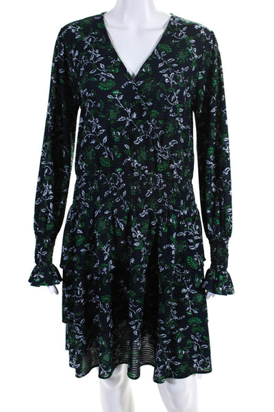 Michael Michael Kors Womerns Floral Print A Line Dress Blue Green Size Medium