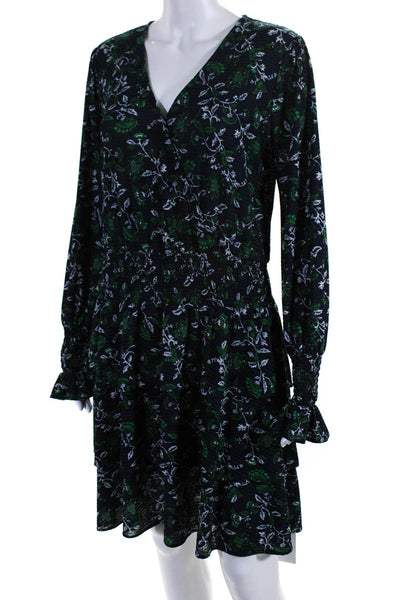 Michael Michael Kors Womerns Floral Print A Line Dress Blue Green Size Medium