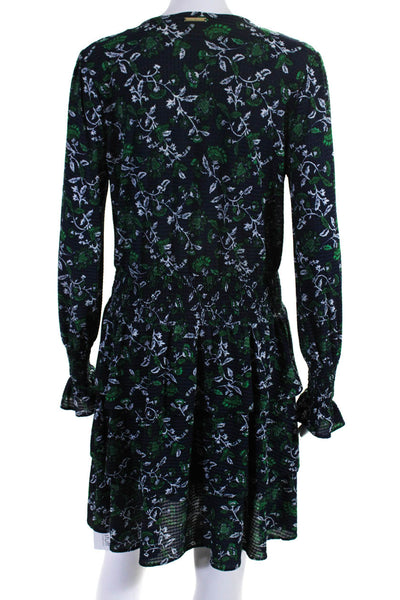 Michael Michael Kors Womerns Floral Print A Line Dress Blue Green Size Medium