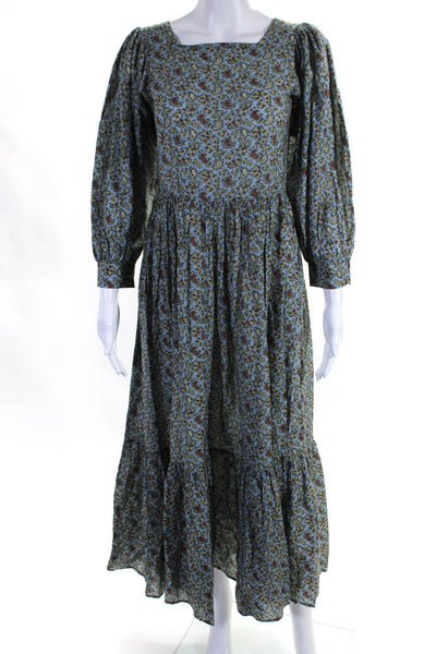 Doen Womens Organic Cotton Floral Paisley Print Back Buttoned Dress Blue Size XS