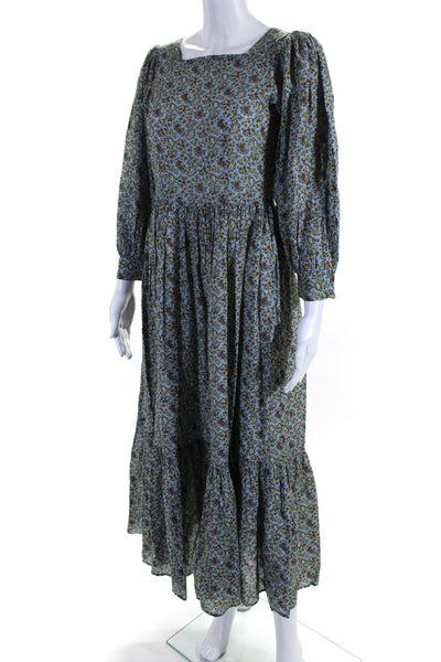 Doen Womens Organic Cotton Floral Paisley Print Back Buttoned Dress Blue Size XS