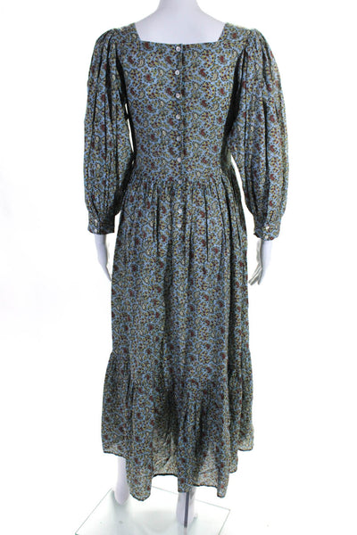 Doen Womens Organic Cotton Floral Paisley Print Back Buttoned Dress Blue Size XS