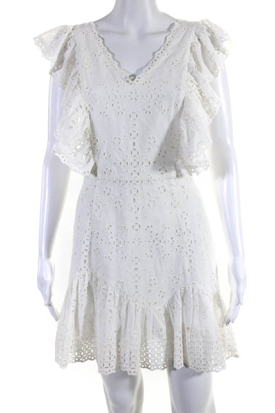 Love Shack Fancy Womens Cotton Battenberg Lace Ruffled Sheath Dress White Size 2