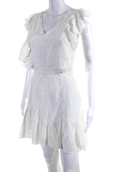 Love Shack Fancy Womens Cotton Battenberg Lace Ruffled Sheath Dress White Size 2