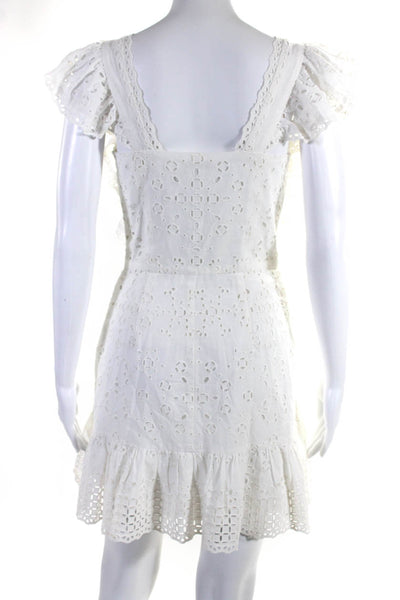 Love Shack Fancy Womens Cotton Battenberg Lace Ruffled Sheath Dress White Size 2