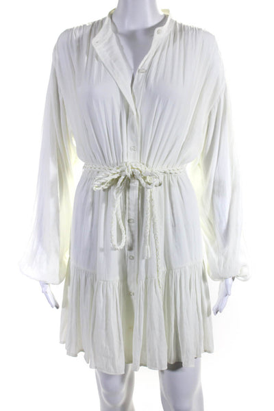 A.L.C. Womens V-Neck Long Sleeve Button Twisted Belted Tiered Dress White Size 4