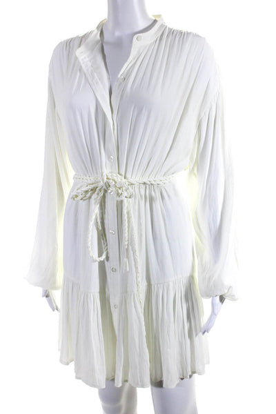 A.L.C. Womens V-Neck Long Sleeve Button Twisted Belted Tiered Dress White Size 4