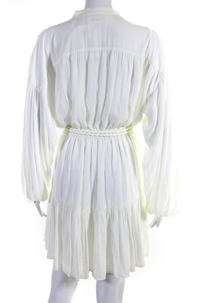 A.L.C. Womens V-Neck Long Sleeve Button Twisted Belted Tiered Dress White Size 4