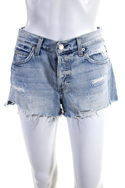 Amo Womens Cotton Light Washed Full Buttoned Distress Shorts Blue Size EUR25