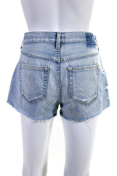 Amo Womens Cotton Light Washed Full Buttoned Distress Shorts Blue Size EUR25