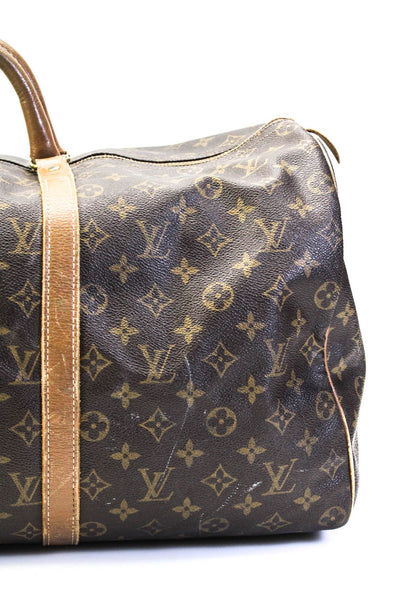 Louis Vuitton Womens Monogram Canvas Keepall 45 Gold Tone Duffel Handbag Brown