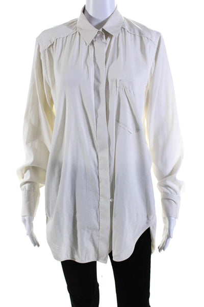 Theory Womens Cotton Blend Long Sleeve Button Up Blouse Top White Size M