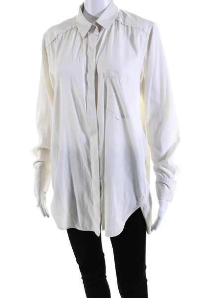 Theory Womens Cotton Blend Long Sleeve Button Up Blouse Top White Size M