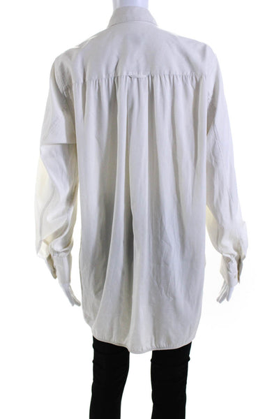 Theory Womens Cotton Blend Long Sleeve Button Up Blouse Top White Size M