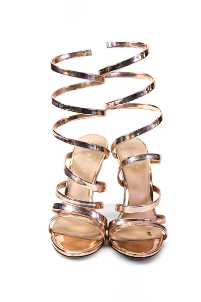 Office London Womens Metallic Spiral Strappy High Heels Sandals Rose Gold Size 9