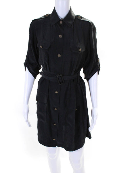 Rag & Bone Womens Black Silk Belt 3/4 Sleeve Button Down Shirt Dress Size 0