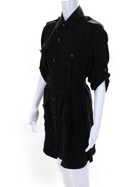 Rag & Bone Womens Black Silk Belt 3/4 Sleeve Button Down Shirt Dress Size 0