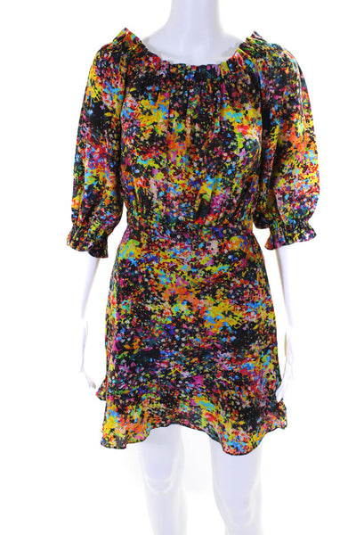 Saloni Women Silk Floral Print Long Sleeves A Line Dress Multi Colored Size 0