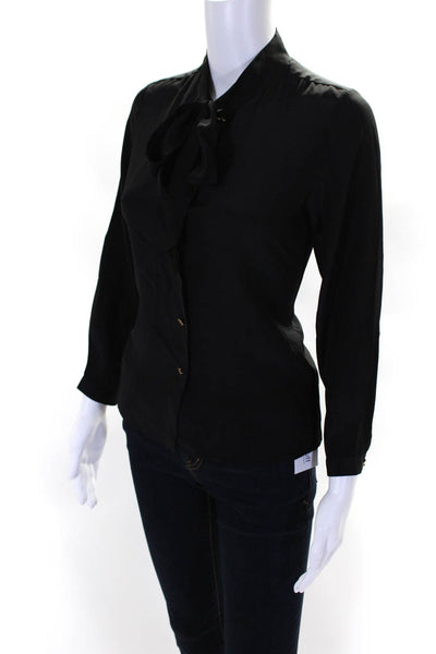 Love Binetti Womens Silk Long Sleeves Button Down Crew Neck Blouse Black Size 0