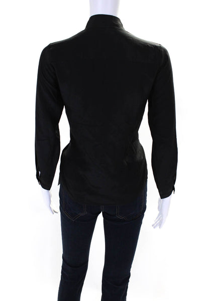 Love Binetti Womens Silk Long Sleeves Button Down Crew Neck Blouse Black Size 0