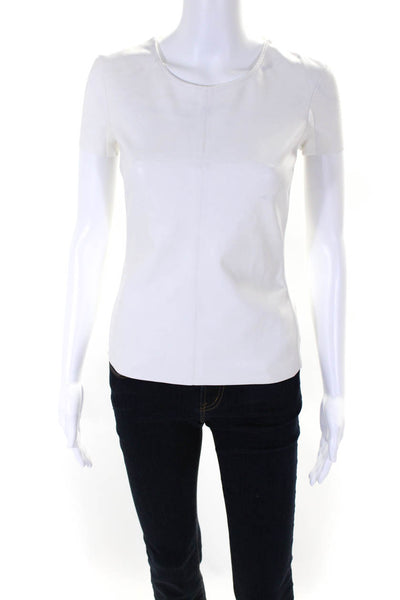 Bailey 44 Womens Leather Short Sleeves Crew Neck Blouse White Size Extra Small