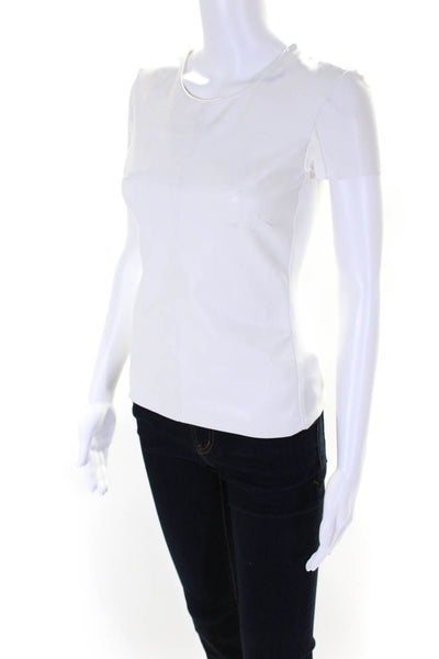 Bailey 44 Womens Leather Short Sleeves Crew Neck Blouse White Size Extra Small