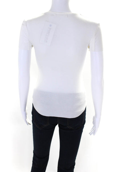 Bailey 44 Womens Leather Short Sleeves Crew Neck Blouse White Size Extra Small