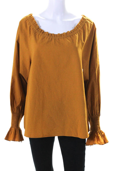 Doen Womens Long Sleeve Off Shoulder Oversized Shirt Dark Mustard Size Small