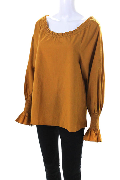 Doen Womens Long Sleeve Off Shoulder Oversized Shirt Dark Mustard Size Small