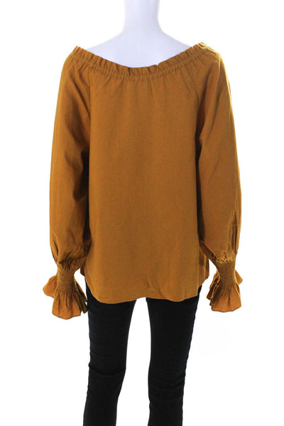 Doen Womens Long Sleeve Off Shoulder Oversized Shirt Dark Mustard Size Small