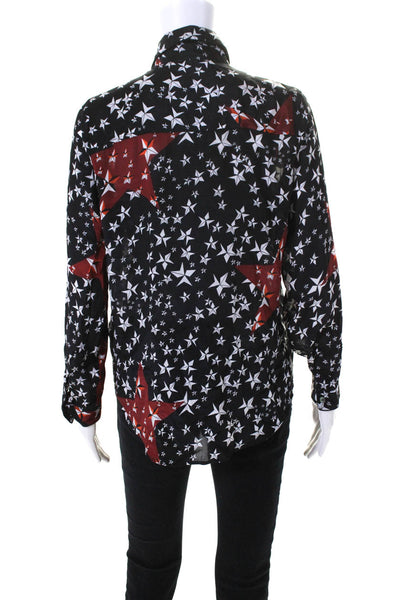 Love Binetti Womens Button Front Collared Silk Star Shirt Black Red Size Small