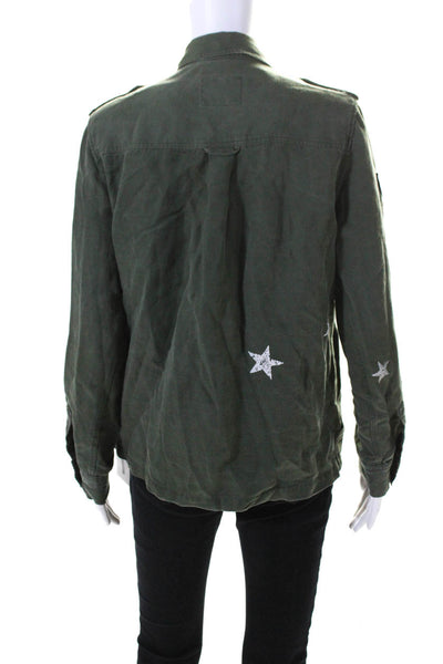 Rails Womens Button Front Long Sleeve Collared Star Jacket Green Size Small