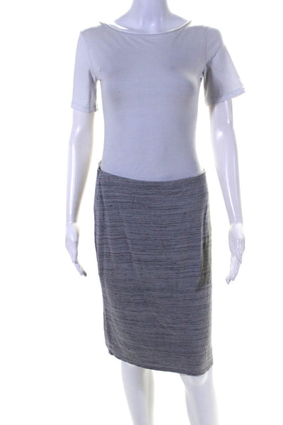 Bailey 44 Womens Striped Elastic Waist Knee Length Pencil Skirt Gray Size M