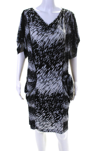 BCBGMAXAZRIA Womens Stretch Abstract Cowl Neck Short Sleeve Dress Black Size S