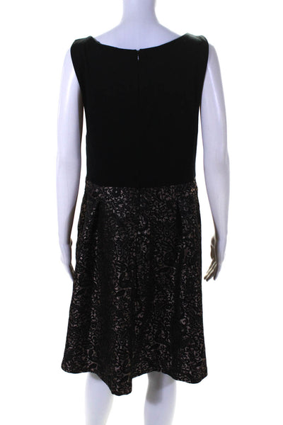 Tahari Womens Paisley Print Round Neck Sleeveless Zip Up Dress Black Size 14