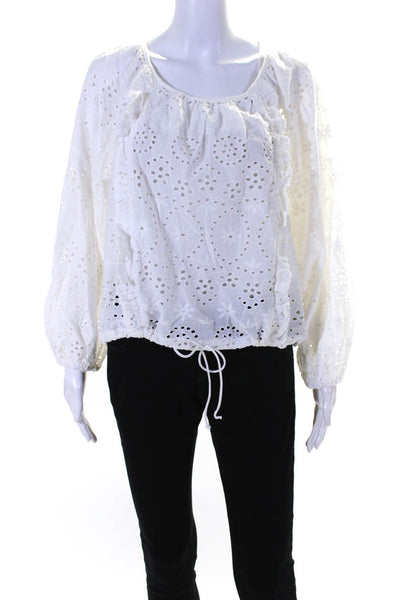 Joie Womens Cotton Battenberg Lace Ruffled Tied Hem Blouse Top White Size L