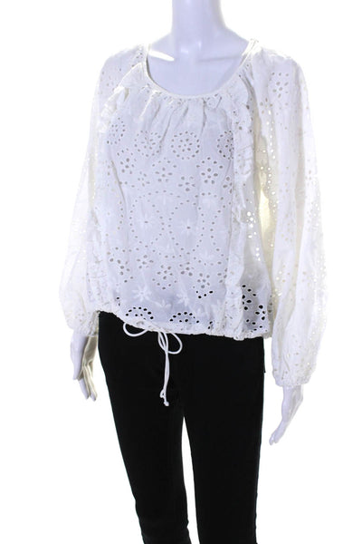 Joie Womens Cotton Battenberg Lace Ruffled Tied Hem Blouse Top White Size L