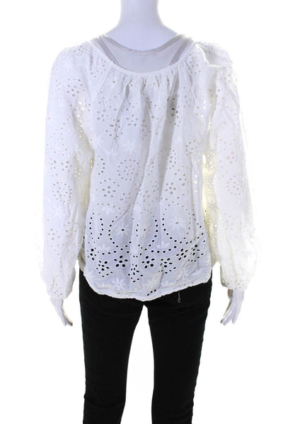 Joie Womens Cotton Battenberg Lace Ruffled Tied Hem Blouse Top White Size L