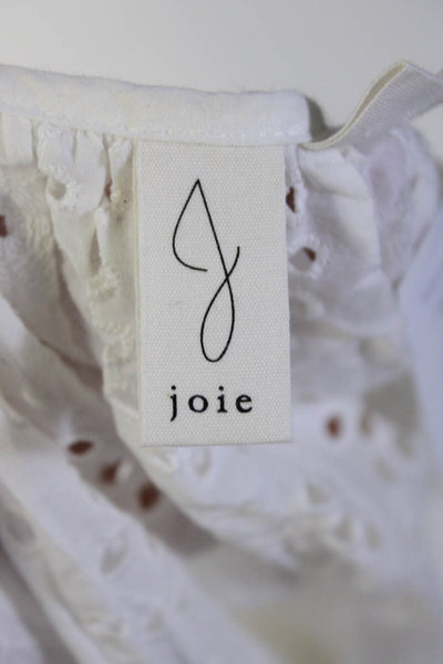 Joie Womens Cotton Battenberg Lace Ruffled Tied Hem Blouse Top White Size L