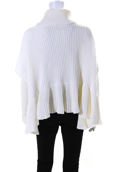 Free People Womens Cotton Textured Ruffled Hem Turtleneck Sweater White Size XS