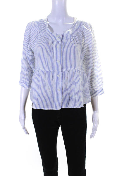 We The Free Womens Cotton Striped Print Buttoned Long Sleeve Blouse White Size S