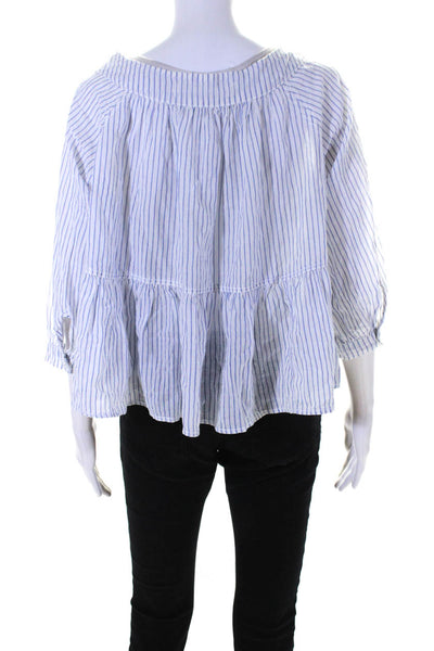 We The Free Womens Cotton Striped Print Buttoned Long Sleeve Blouse White Size S