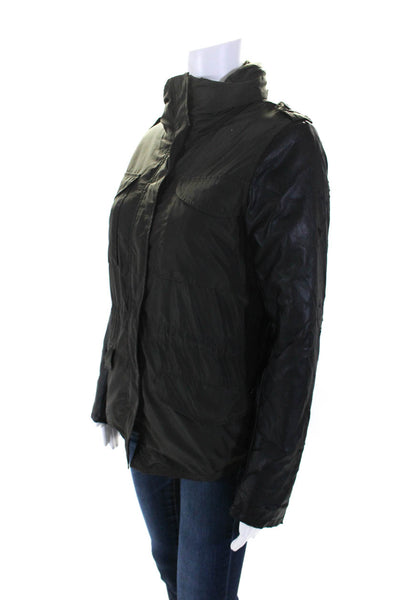 Maison Scotch Womens Faux Leather Sleeve Layered Snap Coat Black Gray Size 1