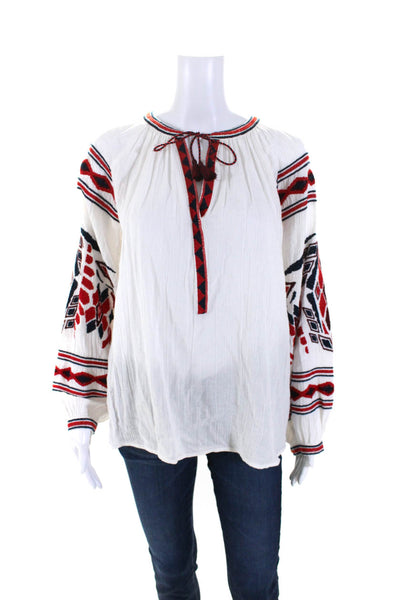 Scotch & Soda Womens Cross Stitched Long Sleeve Top Blouse Red Blue White Size 1