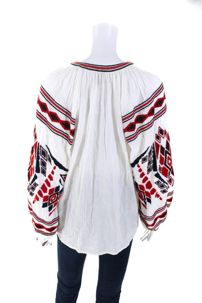 Scotch & Soda Womens Cross Stitched Long Sleeve Top Blouse Red Blue White Size 1