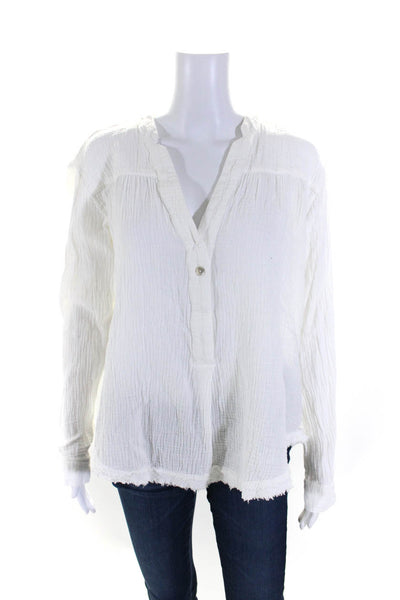 Free People Womens Long Sleeve Bubble Gauze V Neck Henley Top Blouse White Small